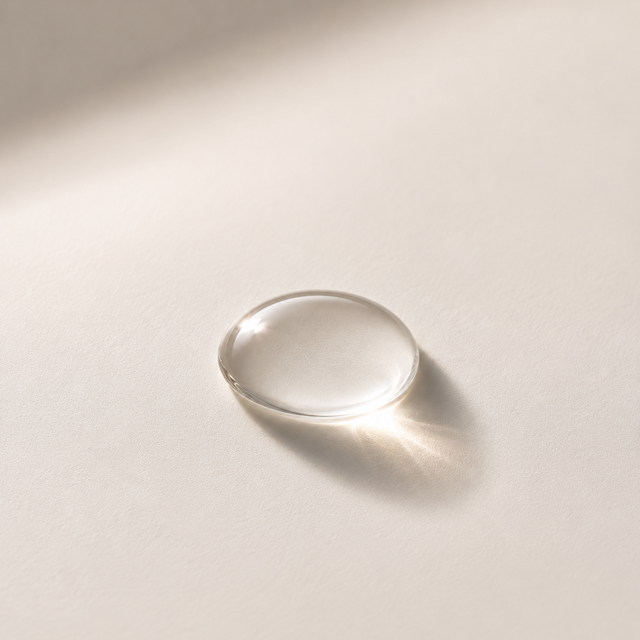A single clear water droplet in soft daylight, representing the deep hydration at the foundation of The Koo Preparation routine.